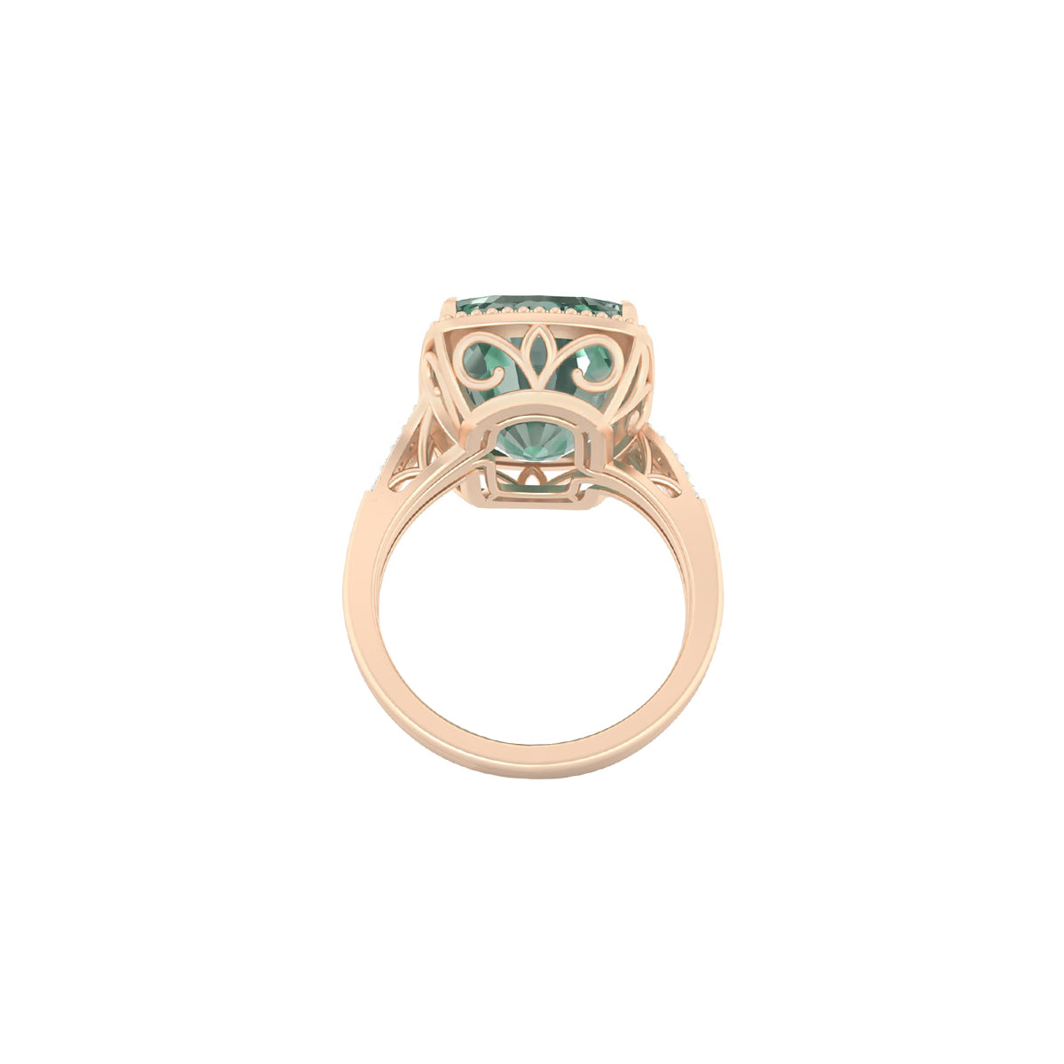 Green Amethyst Ring with White Diamond in 14Kt Gold 10.34cts