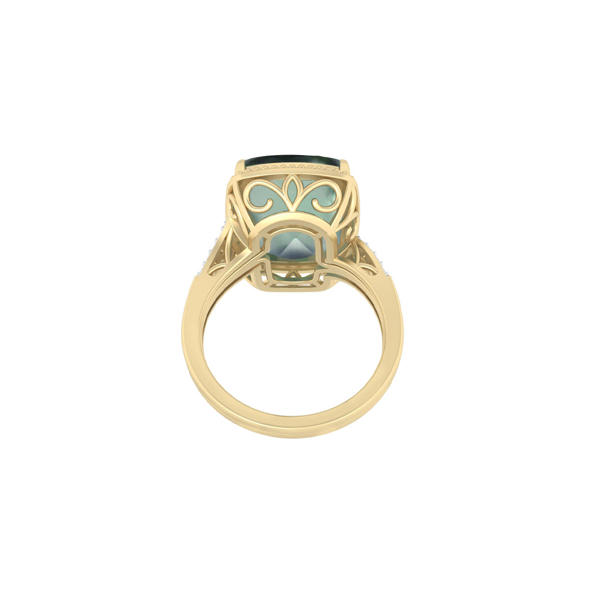 Green Amethyst Ring with White Diamond in 14Kt Gold 10.34cts