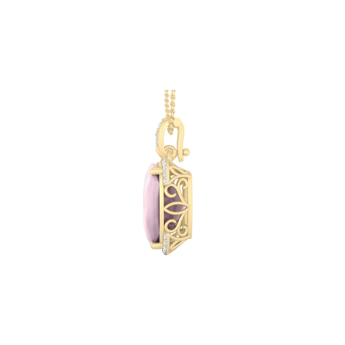Rose Quartz Pendant with White Diamond in 14Kt Gold 9.16cts