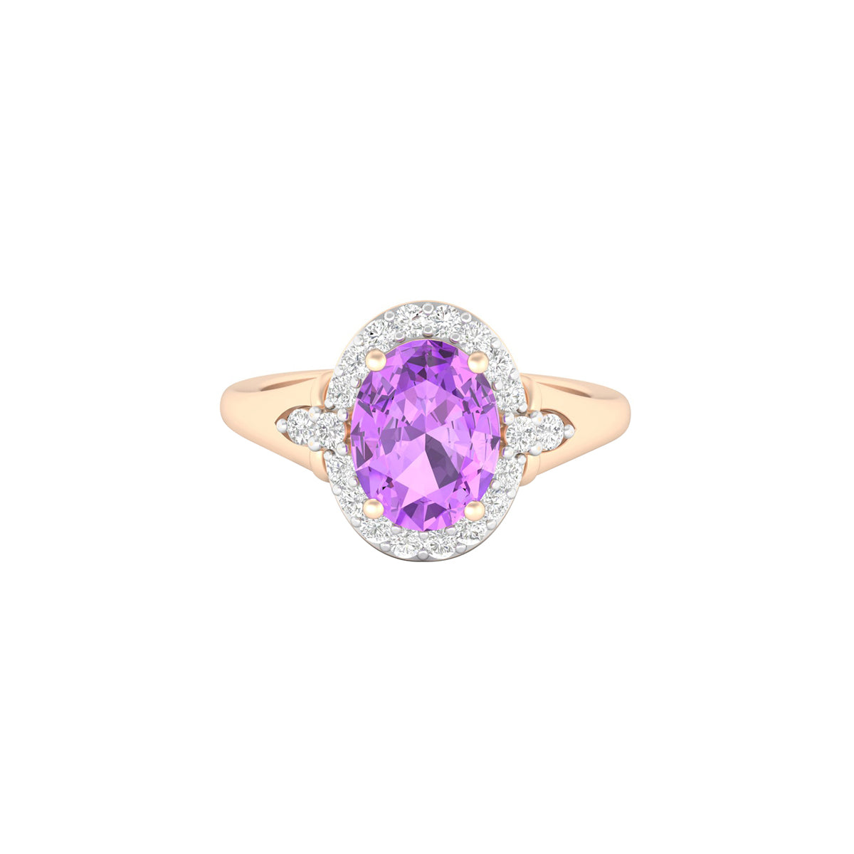 Pink Amethyst Ring with White Diamond in 14Kt Gold 2.40cts