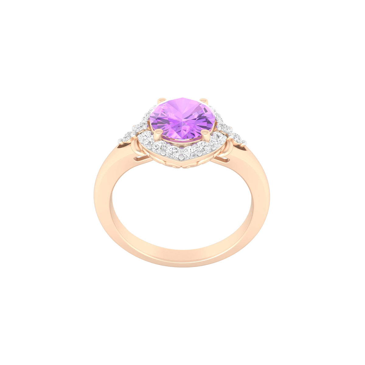 Pink Amethyst Ring with White Diamond in 14Kt Gold 2.40cts