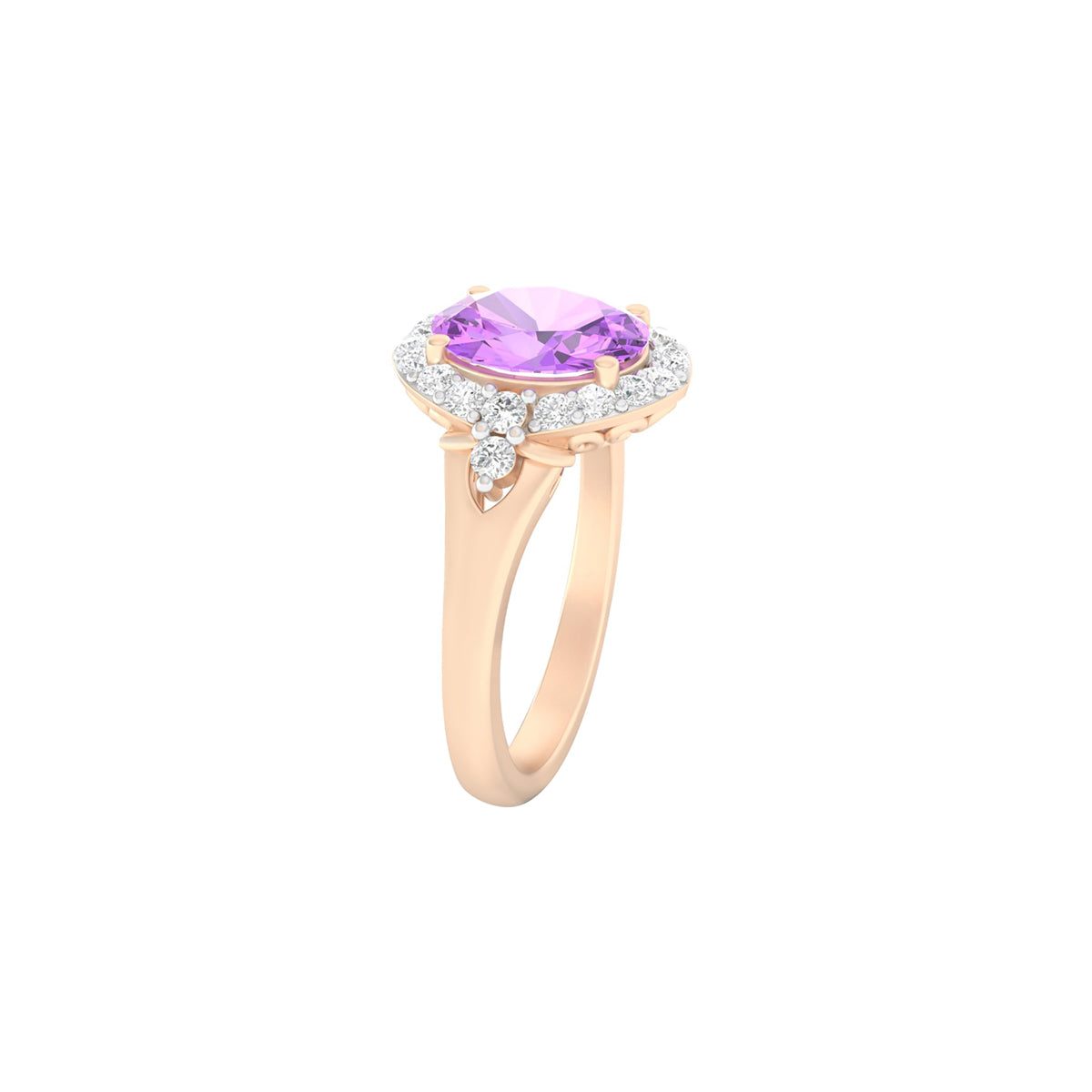 Pink Amethyst Ring with White Diamond in 14Kt Gold 2.40cts