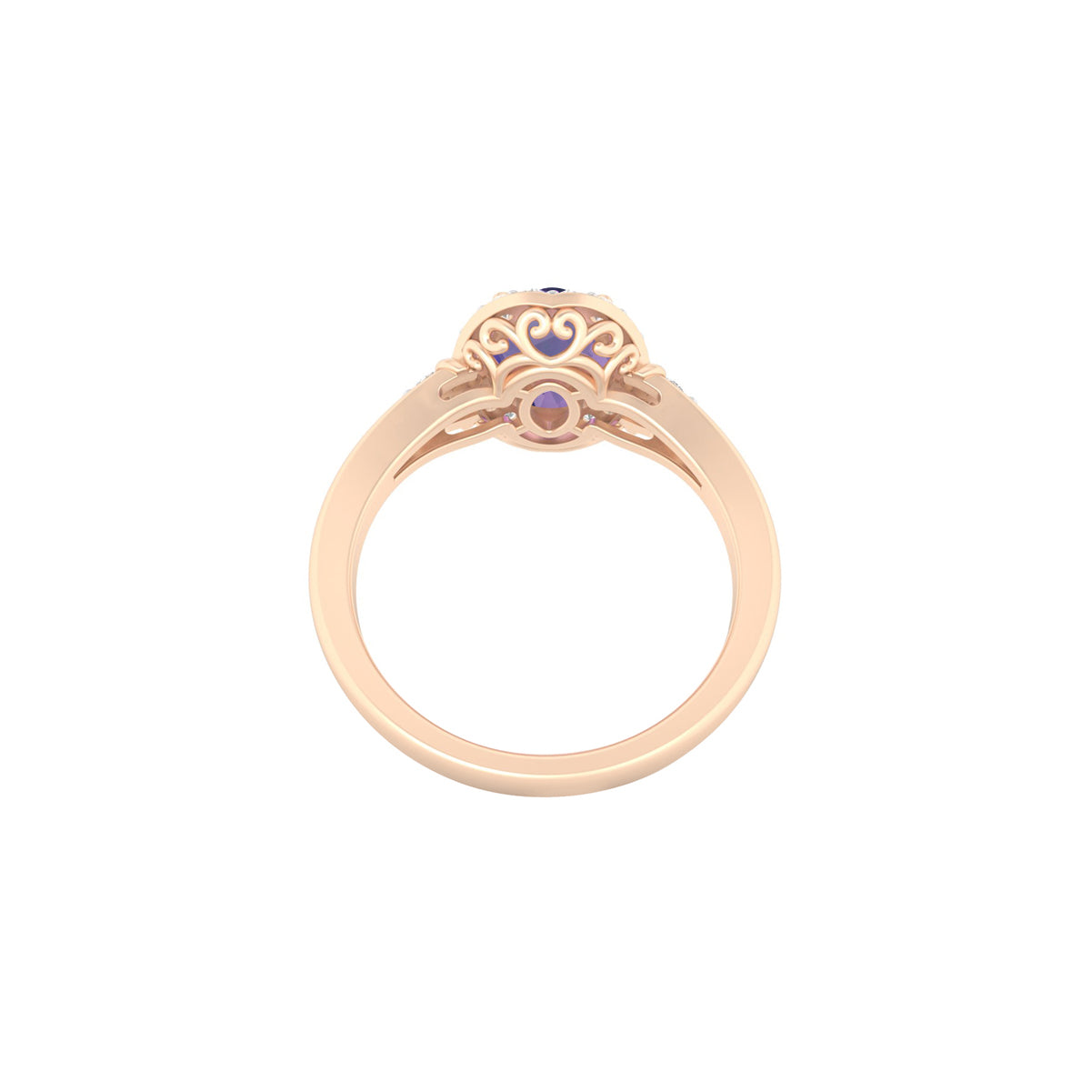 Pink Amethyst Ring with White Diamond in 14Kt Gold 2.40cts