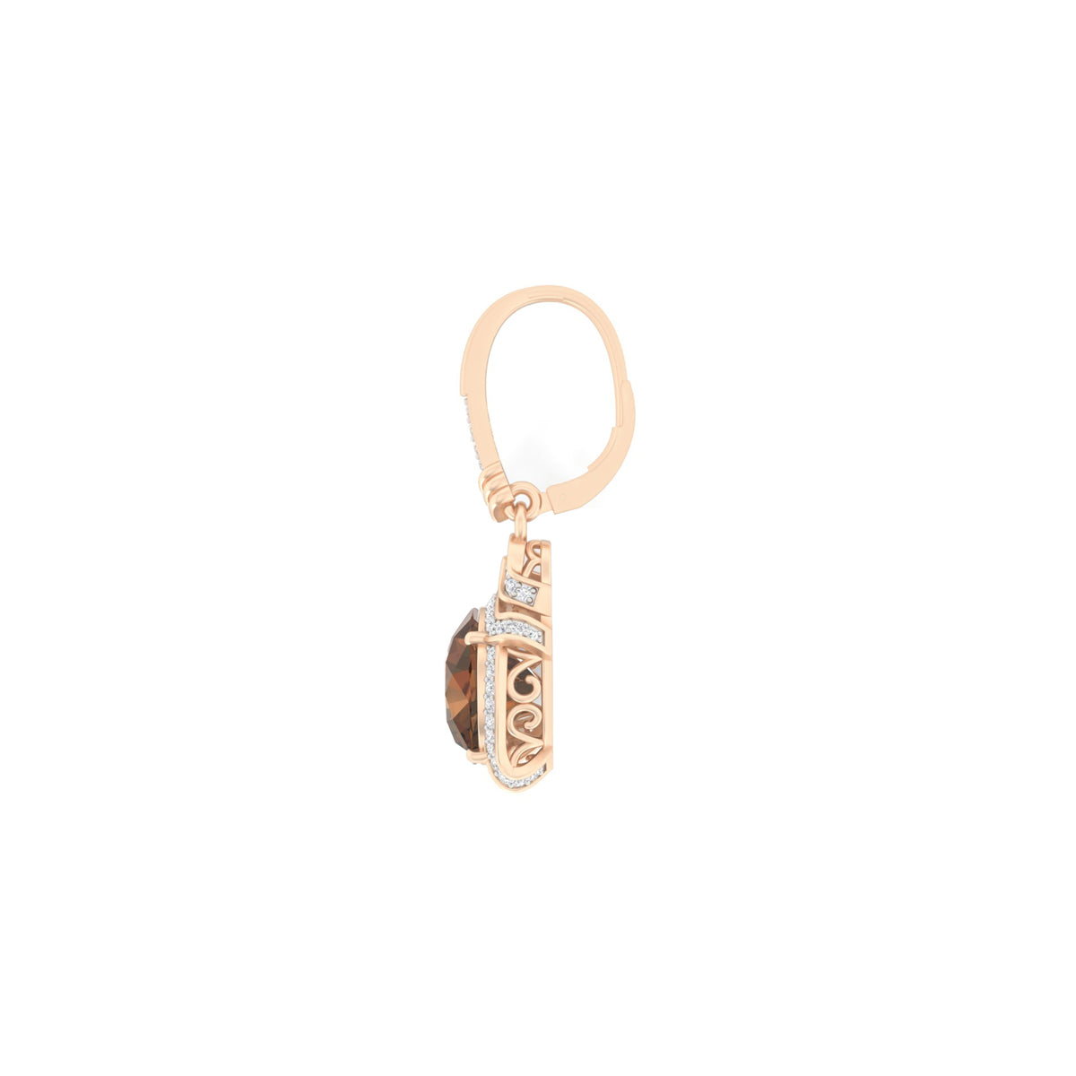 Smokey Quartz Dangle Earrings with White Diamond in 18Kt Gold 14.21cts