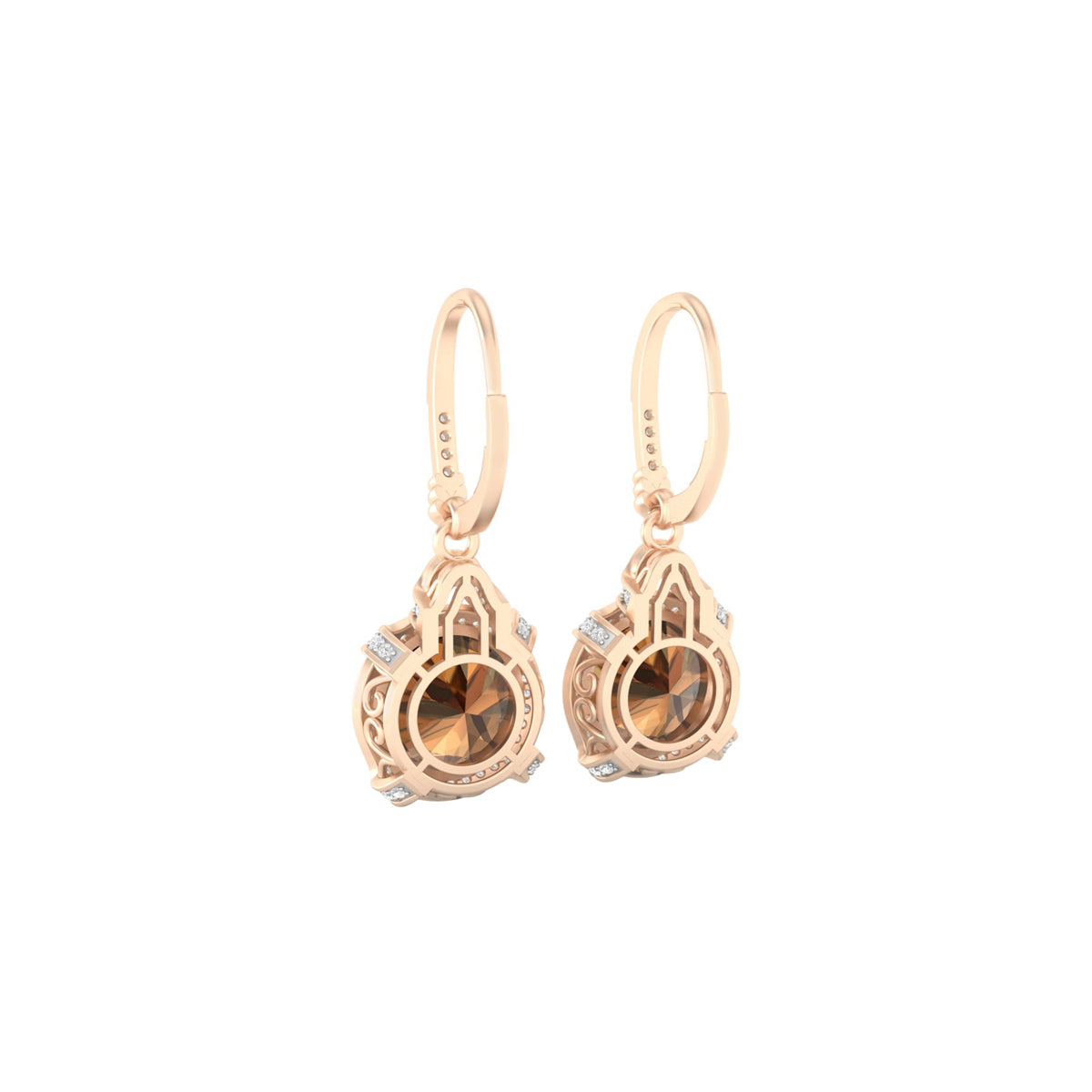 Smokey Quartz Dangle Earrings with White Diamond in 18Kt Gold 14.21cts