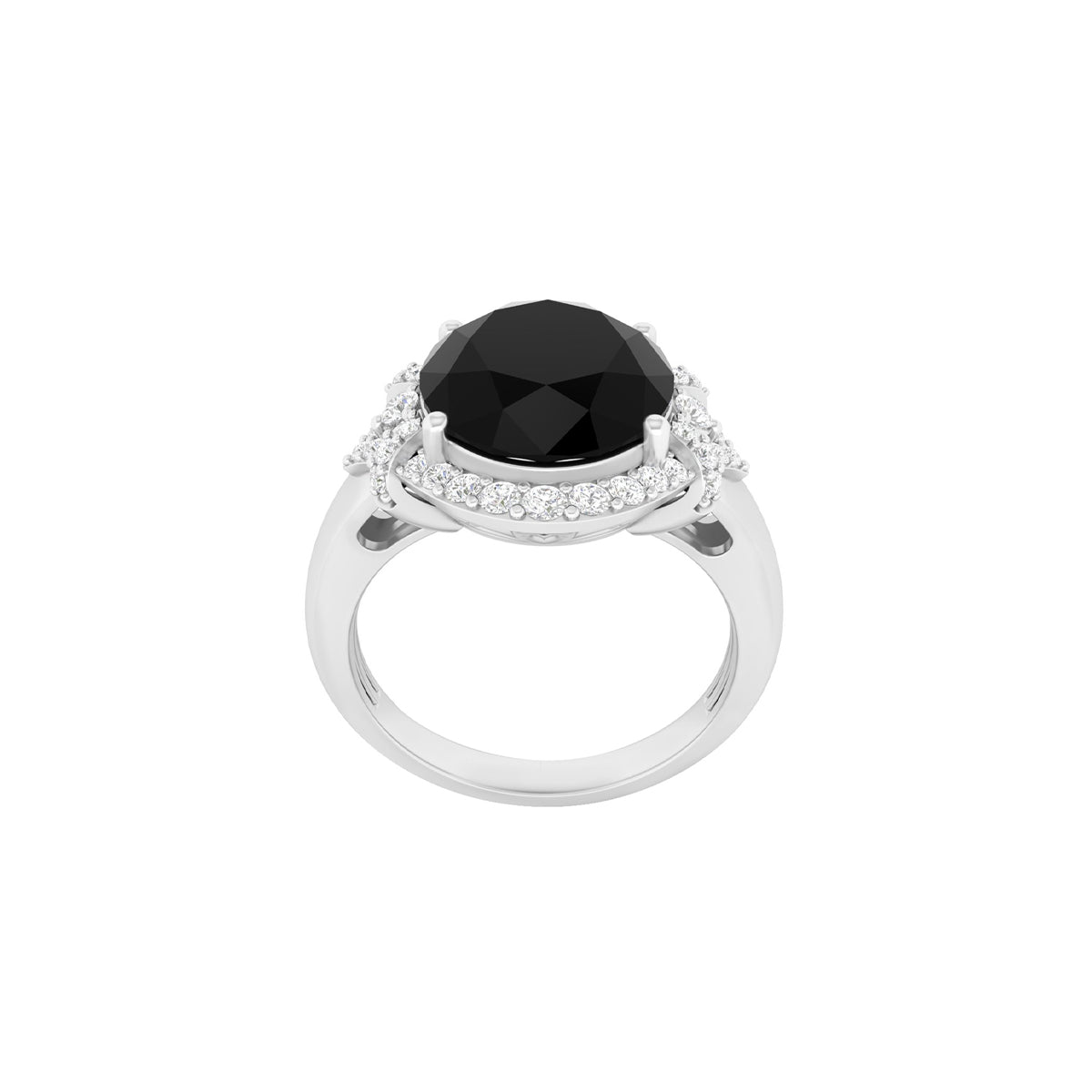 Black Spinel Ring with White Diamond in 14Kt White Gold 5.29cts