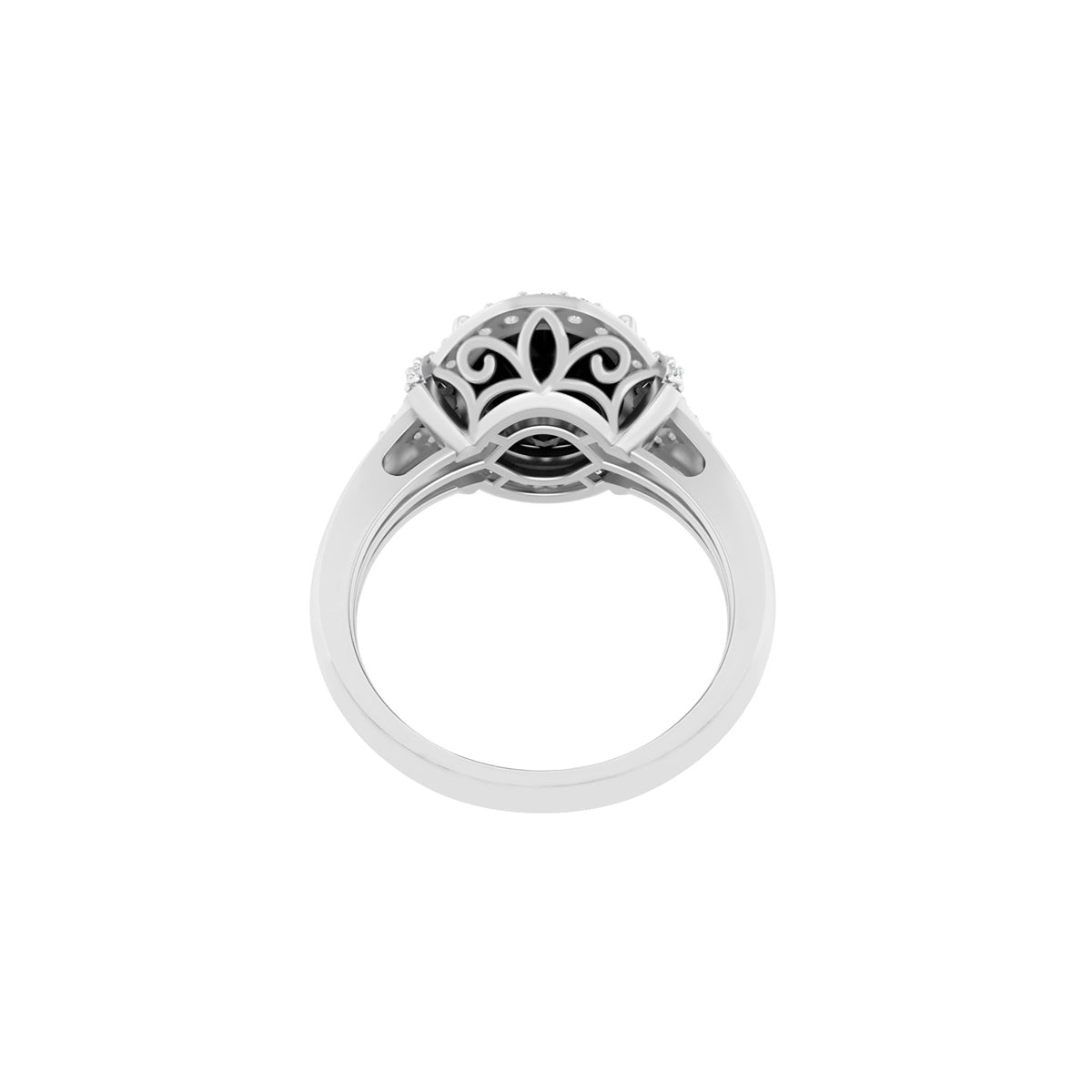 Black Spinel Ring with White Diamond in 14Kt White Gold 5.29cts