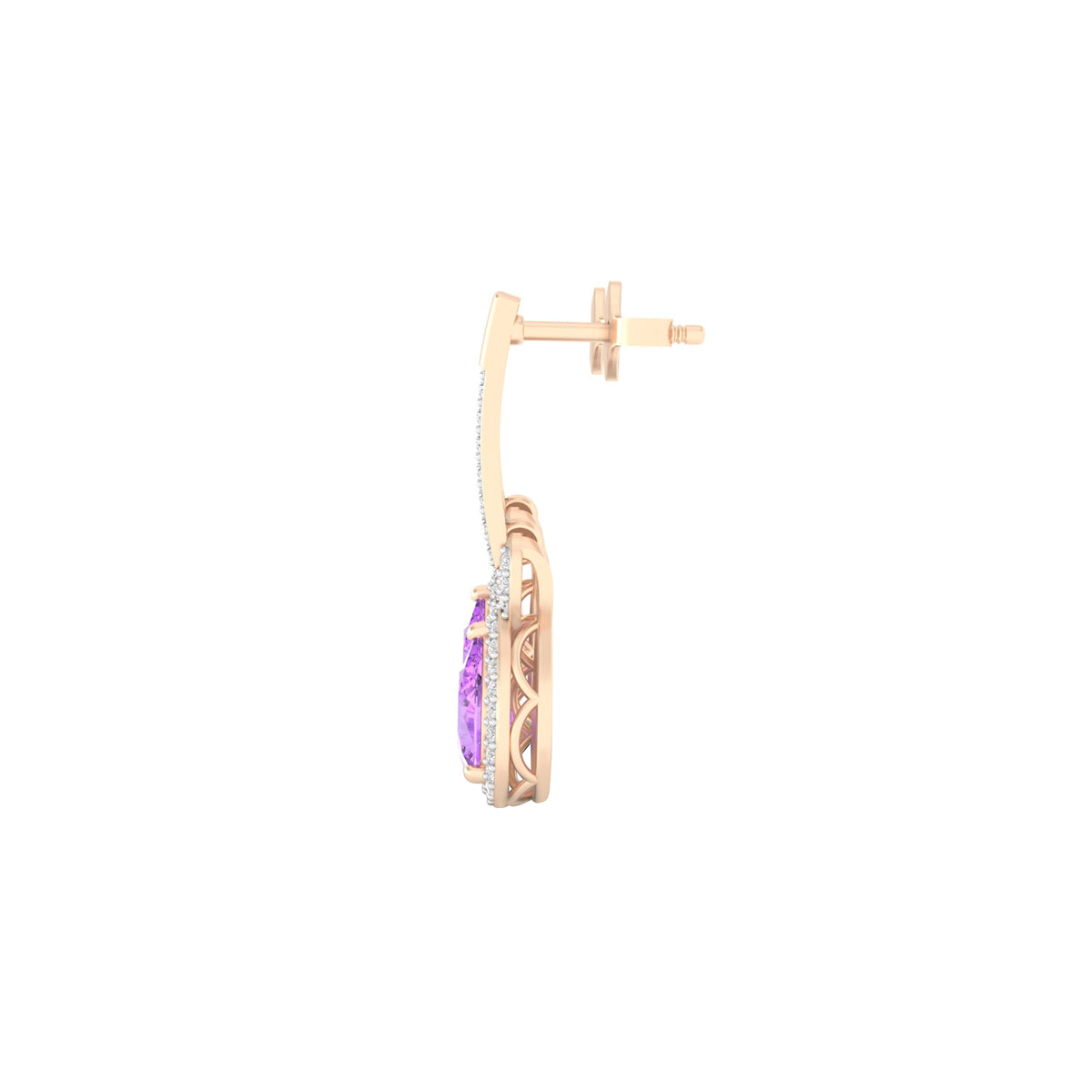Amethyst Dangle Earrings with White Diamond in 18Kt Gold 2.53cts