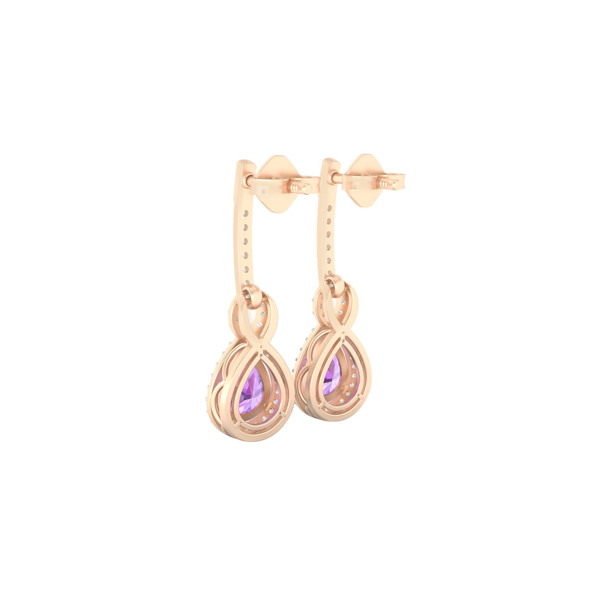 Amethyst Dangle Earrings with White Diamond in 18Kt Gold 2.53cts