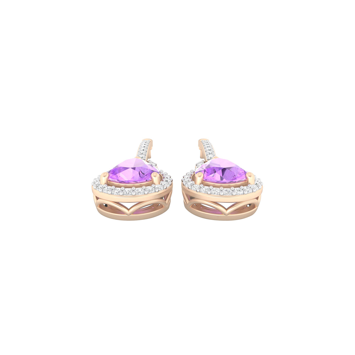 Amethyst Dangle Earrings with White Diamond in 18Kt Gold 2.53cts