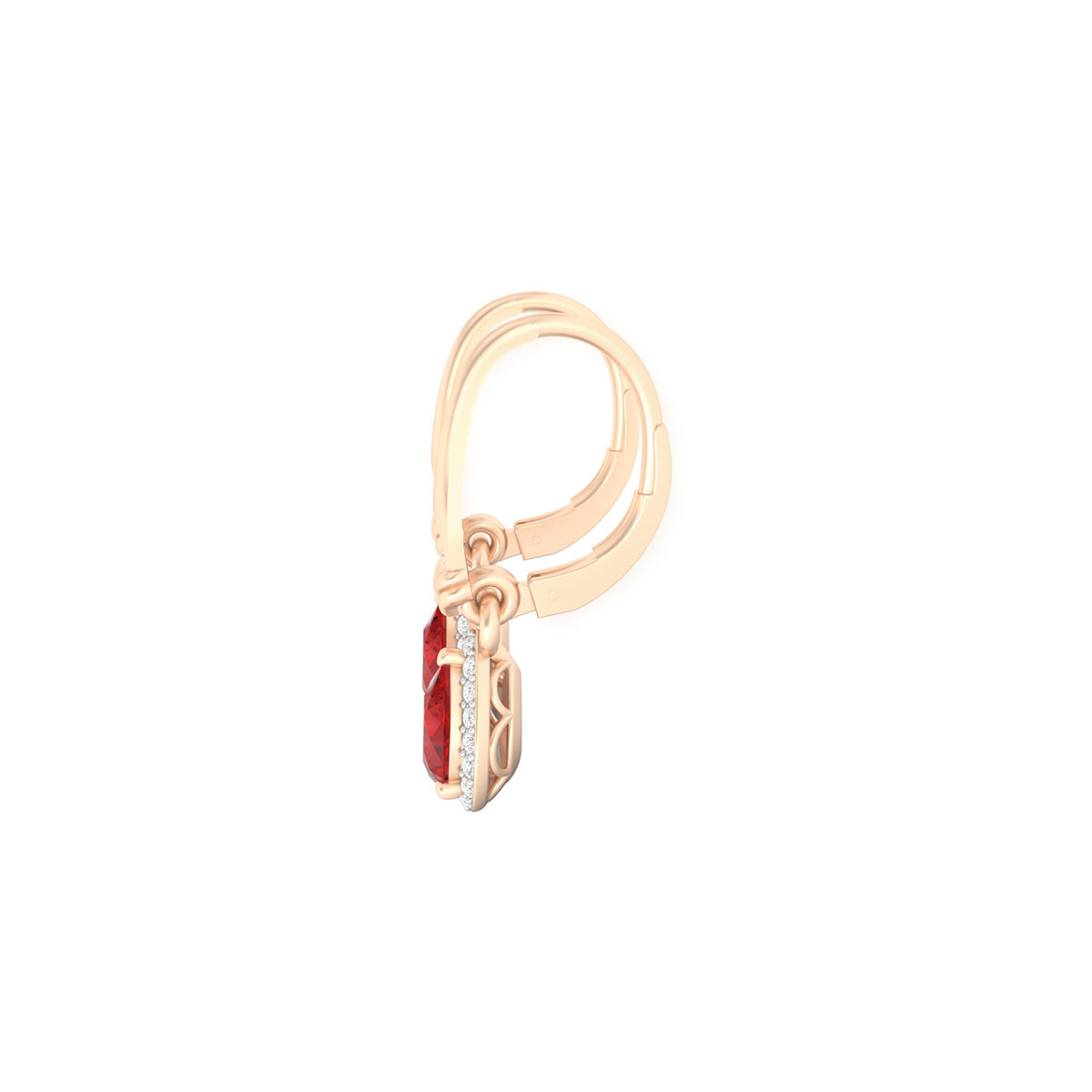 Red Apatite Dangle Earrings with White Diamond in 18Kt Gold 1.59cts