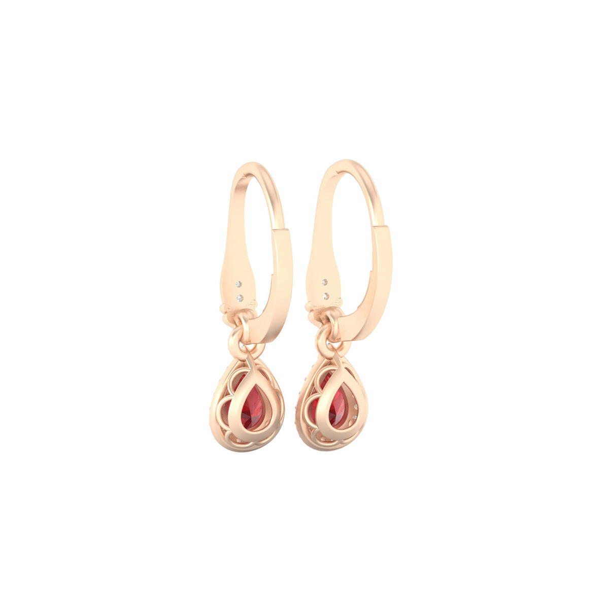 Red Apatite Dangle Earrings with White Diamond in 18Kt Gold 1.59cts