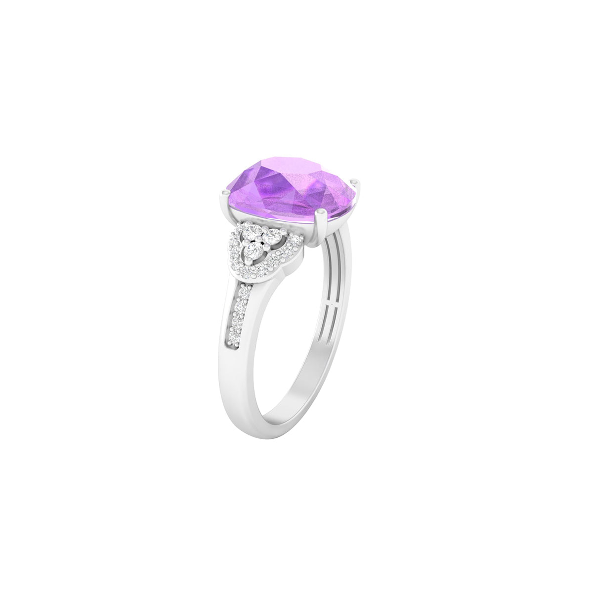 Amethyst Ring with White Diamond in 18Kt White Gold 2.81cts