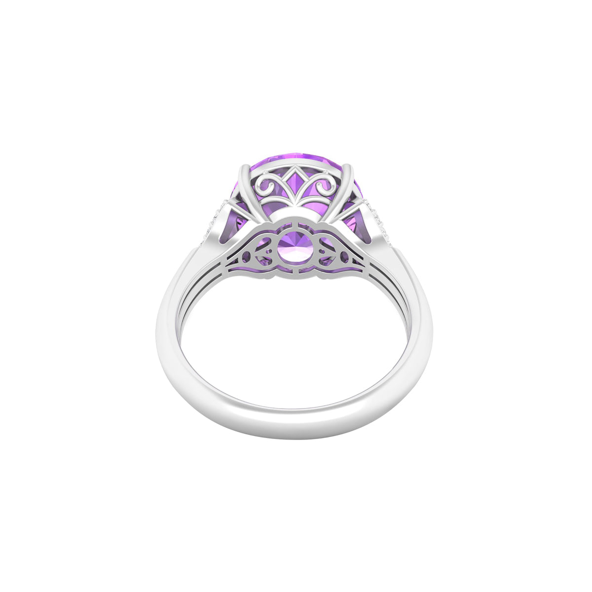 Pink Amethyst Ring with White Diamond in 18Kt White Gold 5.50cts