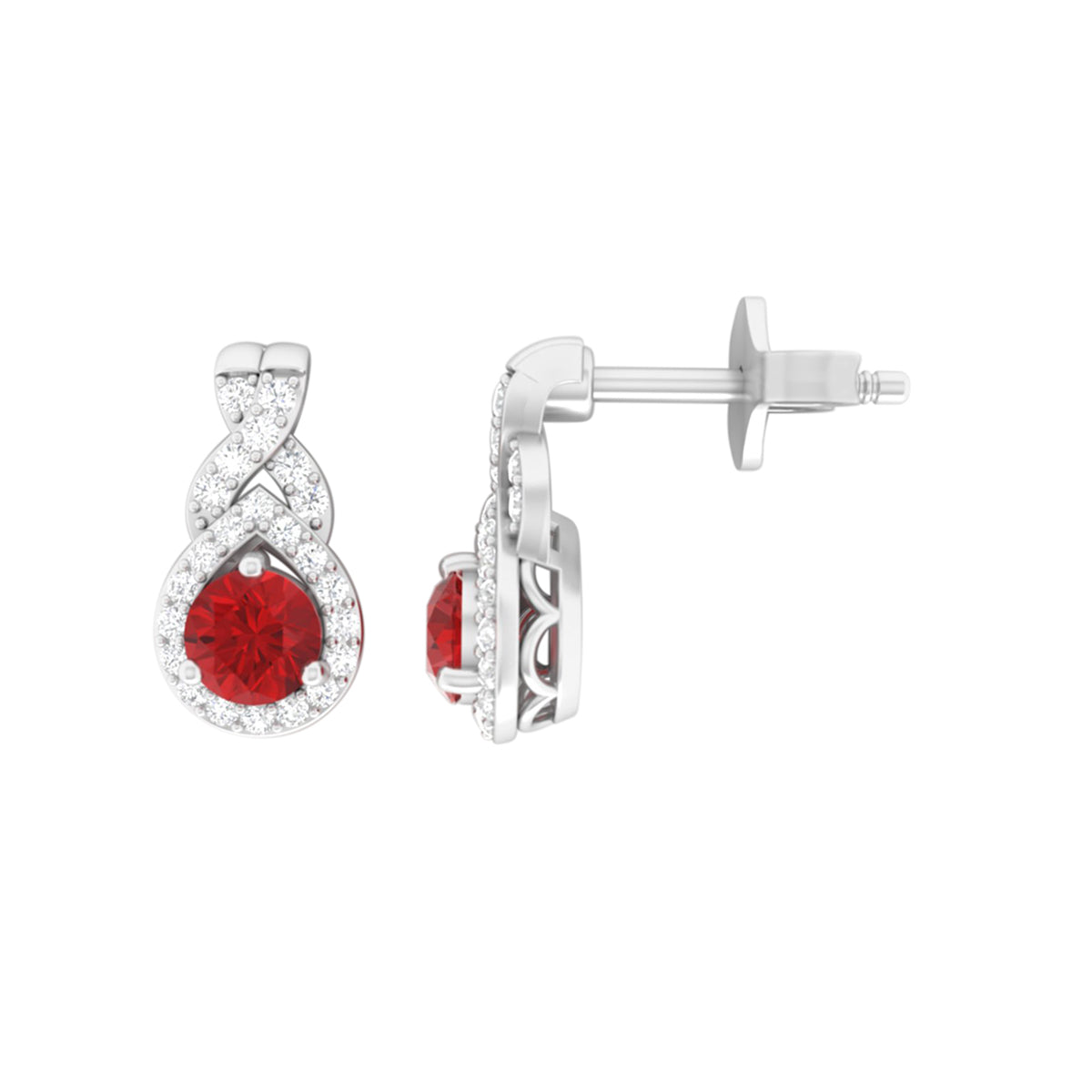 Red Apatite Stud Earrings with White Diamond in 18Kt White Gold 0.85cts