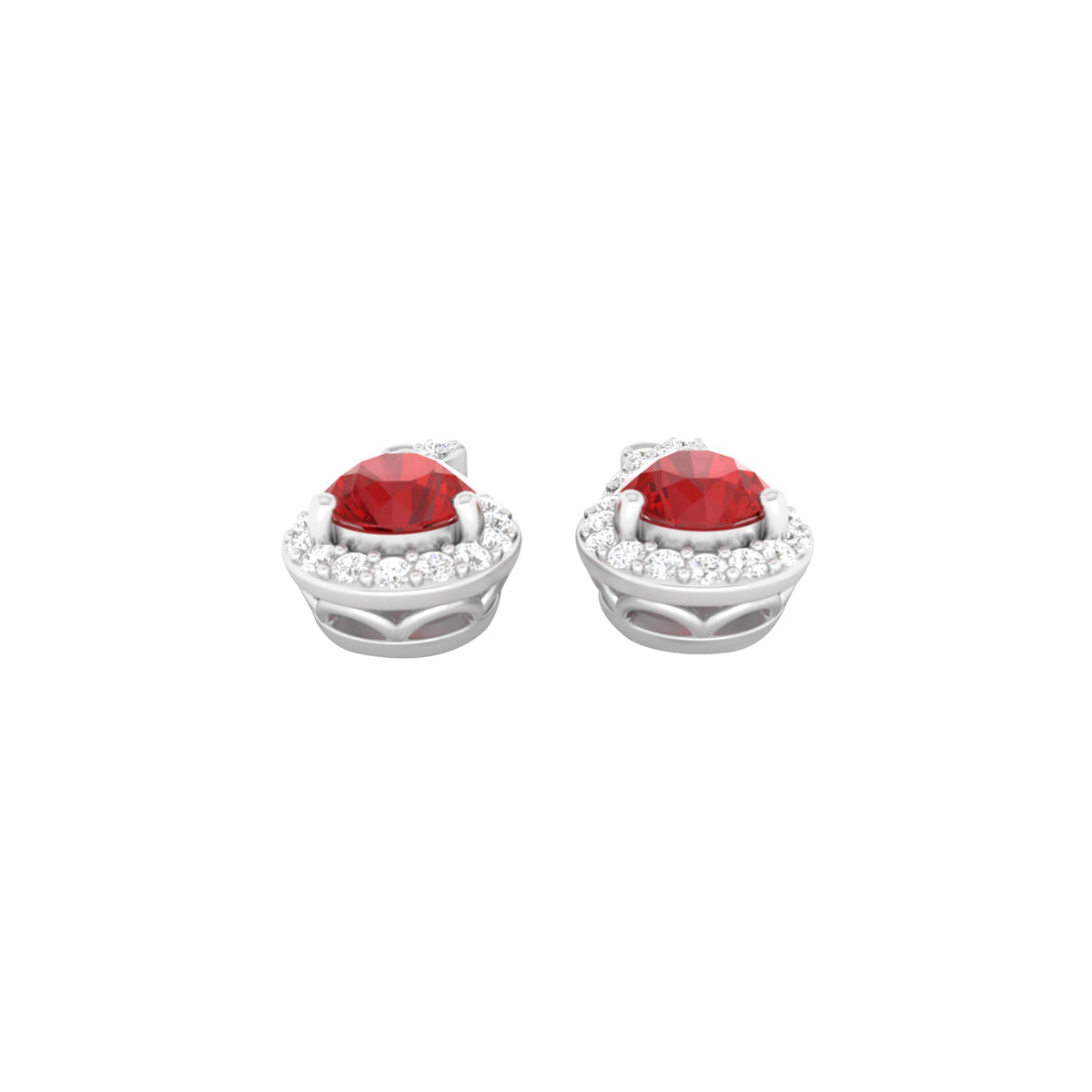 Red Apatite Stud Earrings with White Diamond in 18Kt White Gold 0.85cts