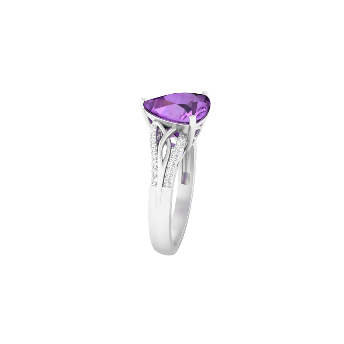 Amethyst Ring with White Diamond in 18Kt White Gold 3.07cts