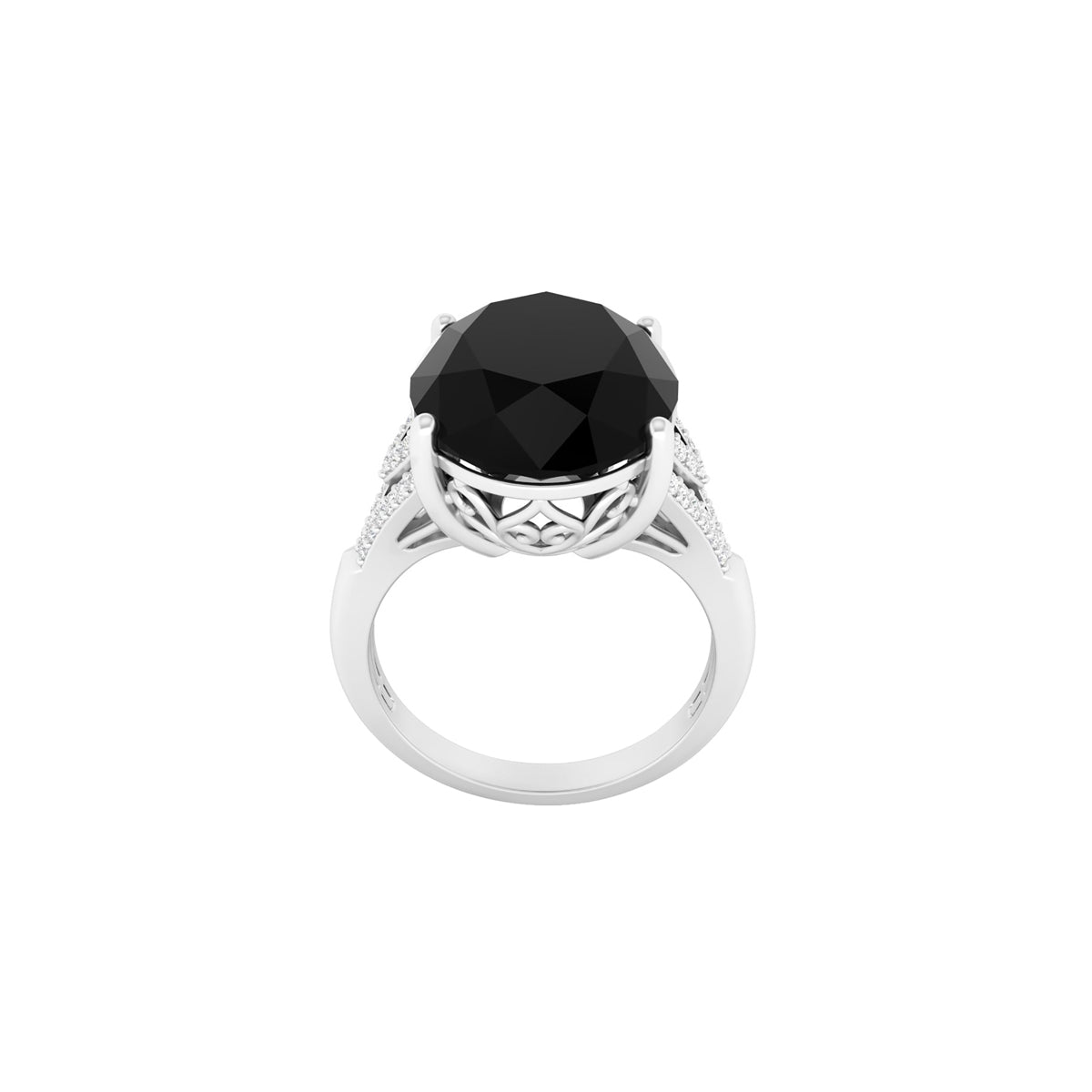 Black Spinel Ring with White Diamond in 18Kt White Gold 9.90cts