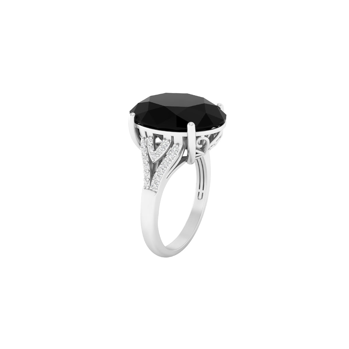 Black Spinel Ring with White Diamond in 18Kt White Gold 9.90cts