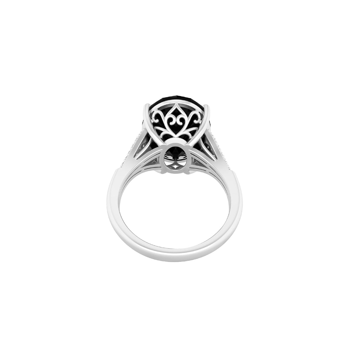Black Spinel Ring with White Diamond in 18Kt White Gold 9.90cts