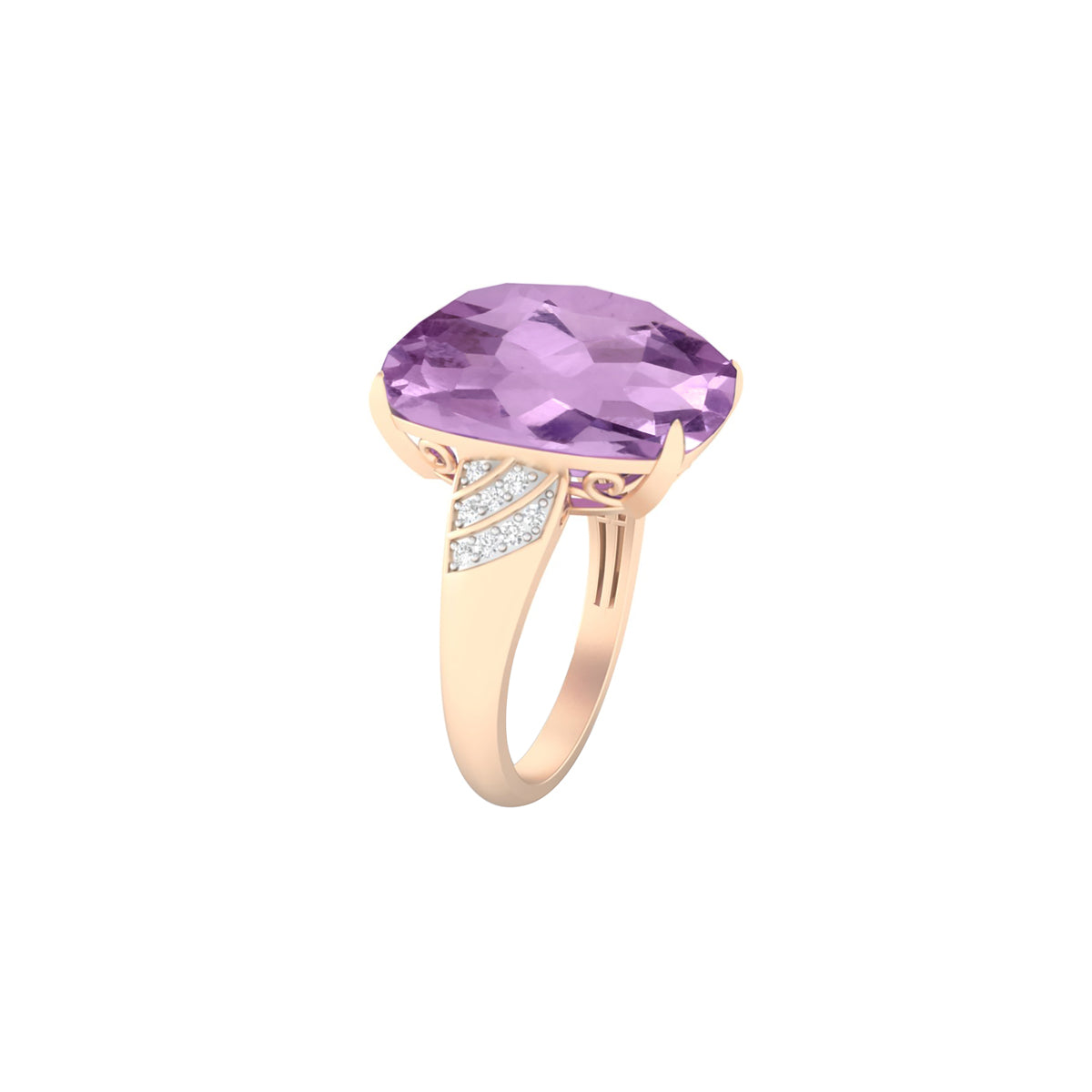 Amethyst Ring with White Diamond in 18Kt Gold 8.76cts
