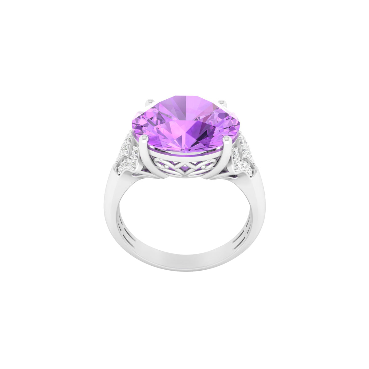 Pink Amethyst Ring with White Diamond in 18Kt White Gold 5.50cts