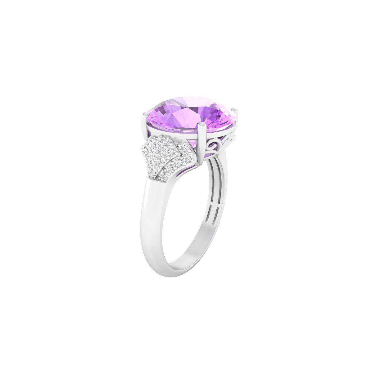 Pink Amethyst Ring with White Diamond in 18Kt White Gold 5.50cts