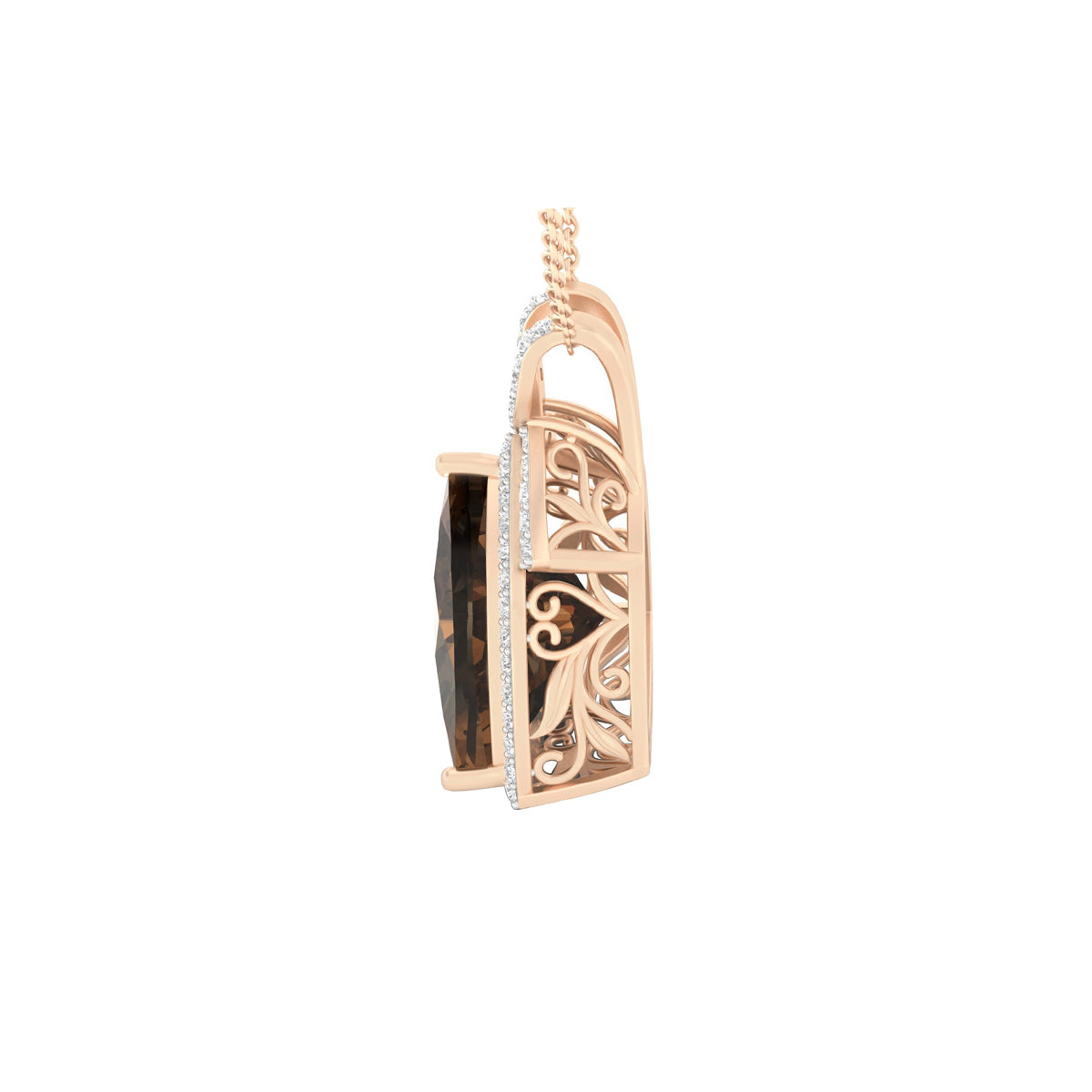 Smokey Quartz Pendant with White Diamond in 18Kt Gold 11.12cts