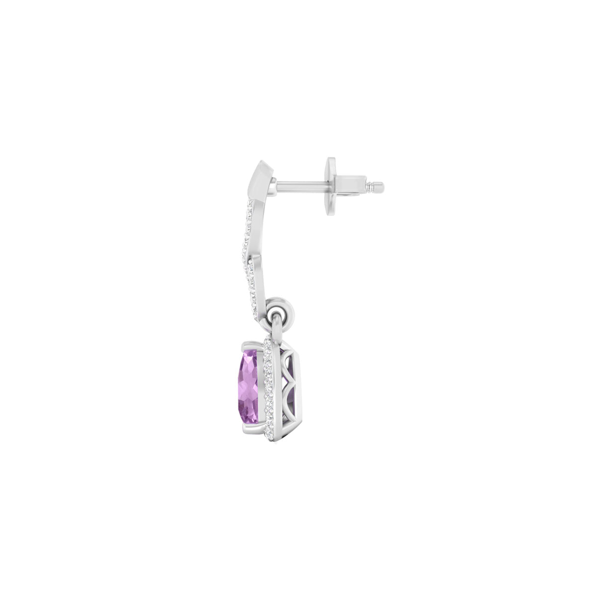 Pink Amethyst Dangle Earrings with White Diamond in 18Kt White Gold 2.59cts