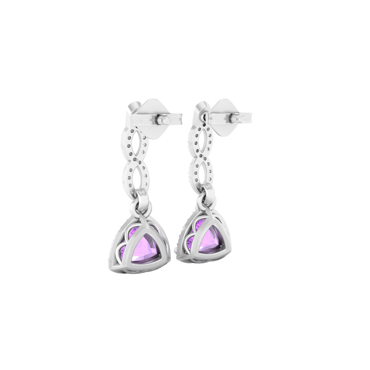 Pink Amethyst Dangle Earrings with White Diamond in 18Kt White Gold 2.59cts