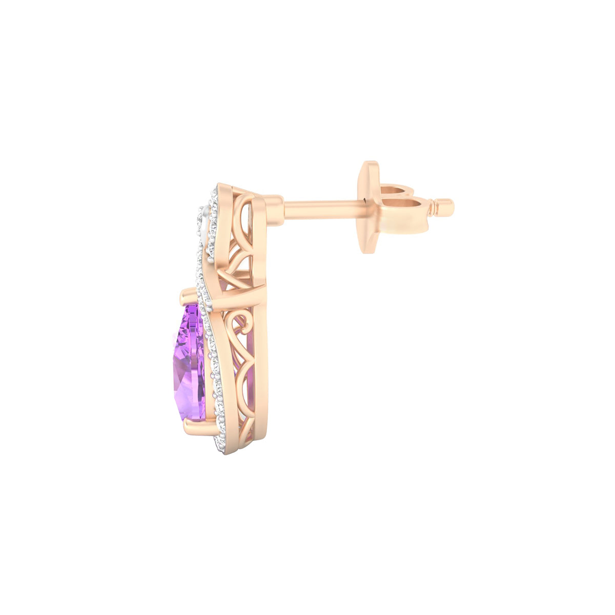 Pink Amethyst Stud Earrings with White Diamond in 18Kt Gold 2.46cts