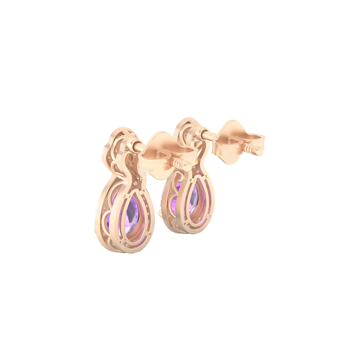 Pink Amethyst Stud Earrings with White Diamond in 18Kt Gold 2.46cts