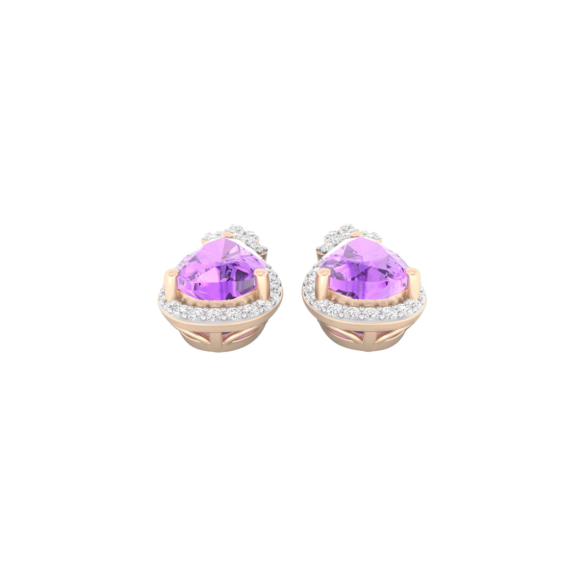 Pink Amethyst Stud Earrings with White Diamond in 18Kt Gold 2.46cts
