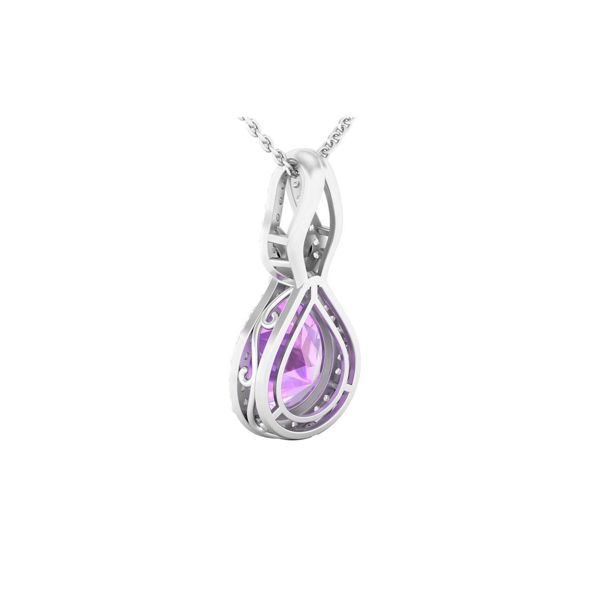 Pink Amethyst Pendant with White Diamond in 18Kt White Gold 3.15cts