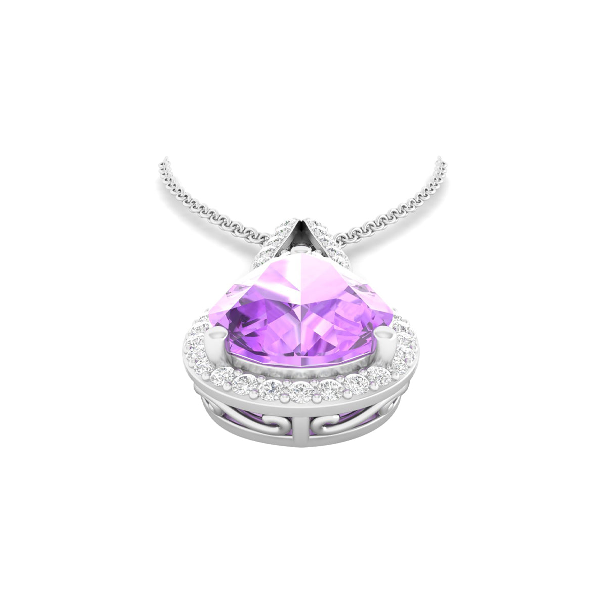 Pink Amethyst Pendant with White Diamond in 18Kt White Gold 3.15cts