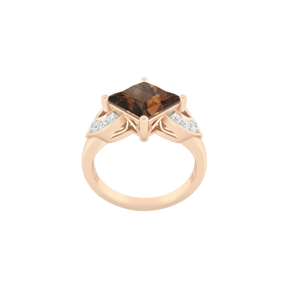 Smokey Quartz Ring with White Diamond in 18Kt Gold 2.47cts