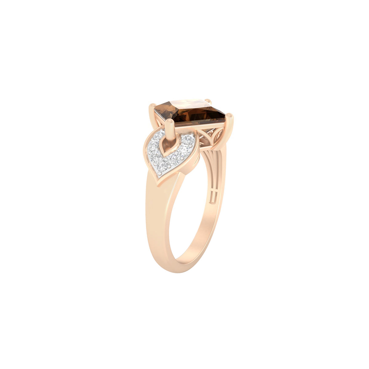 Smokey Quartz Ring with White Diamond in 18Kt Gold 2.47cts