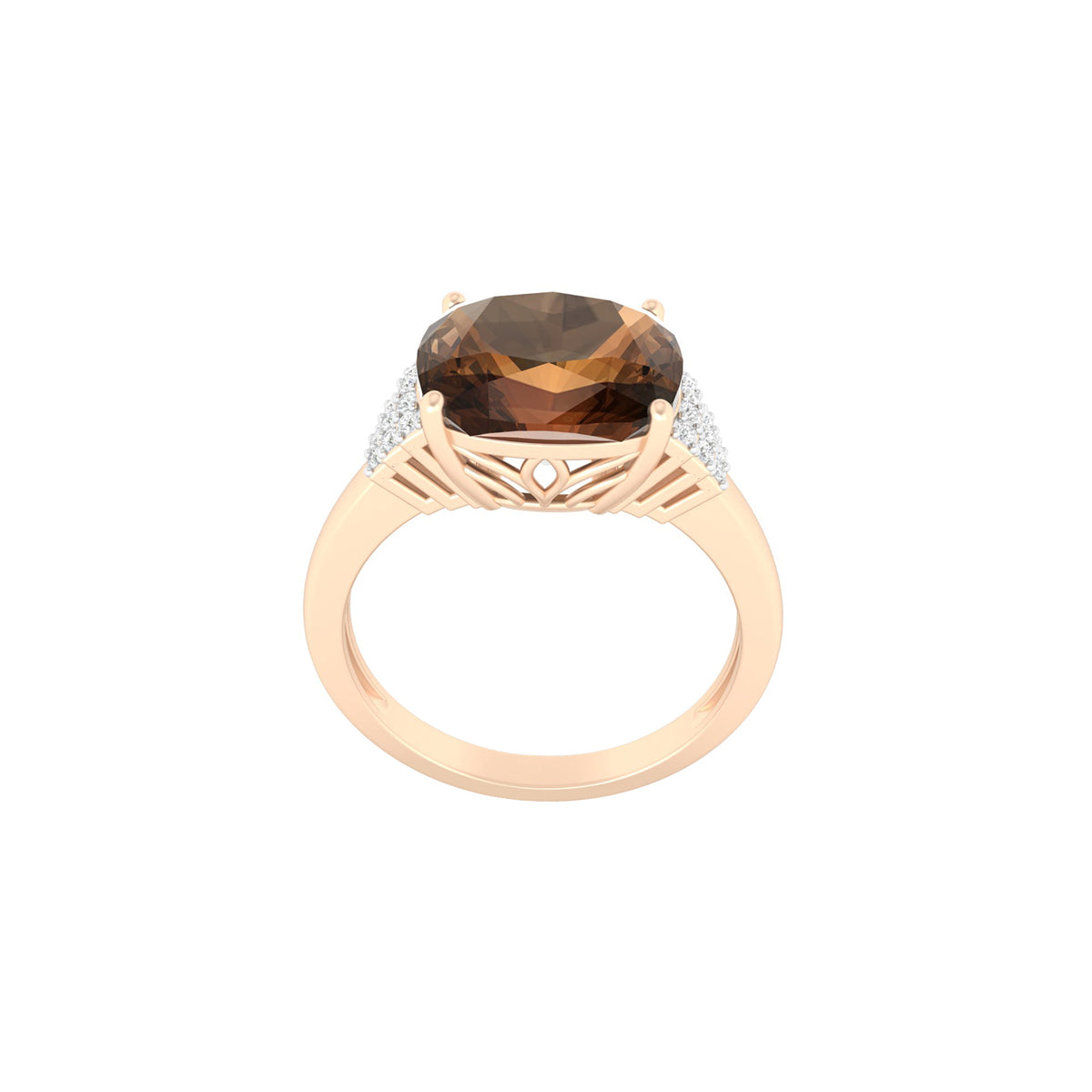Smokey Quartz Ring with White Diamond in 18Kt Gold 3.68cts