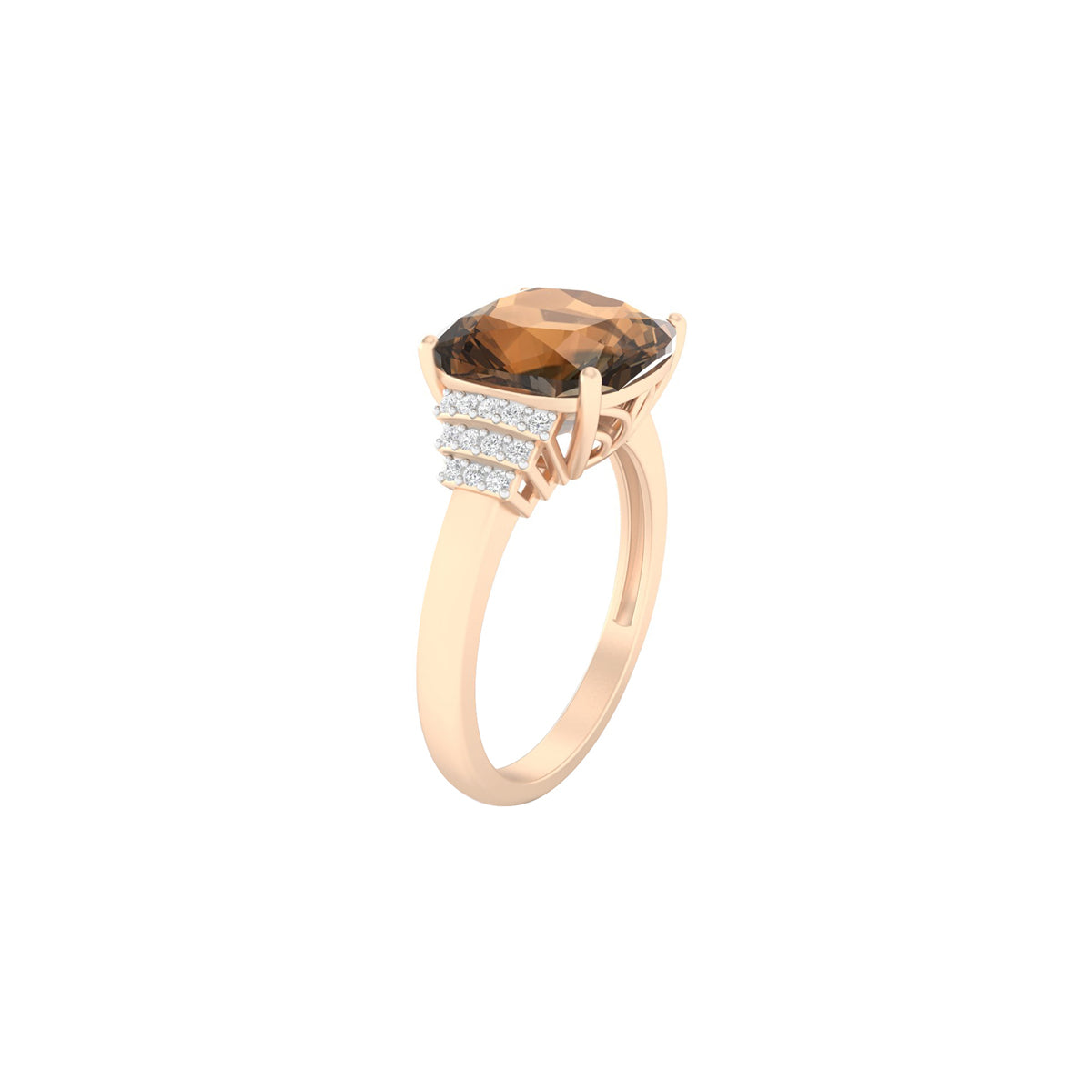 Smokey Quartz Ring with White Diamond in 18Kt Gold 3.68cts