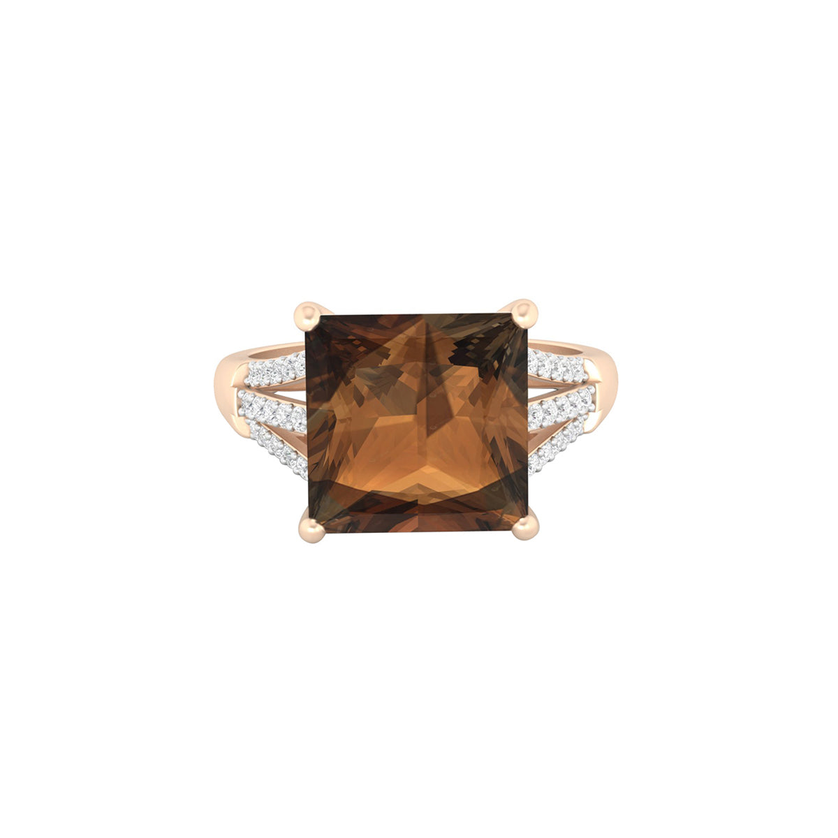 Smokey Quartz Ring with White Diamond in 18Kt Gold 4.56cts