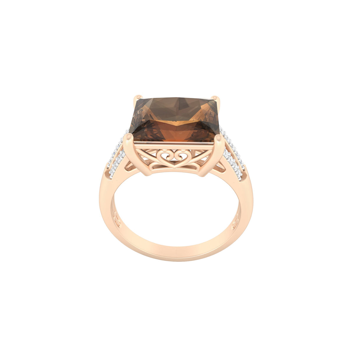 Smokey Quartz Ring with White Diamond in 18Kt Gold 4.56cts