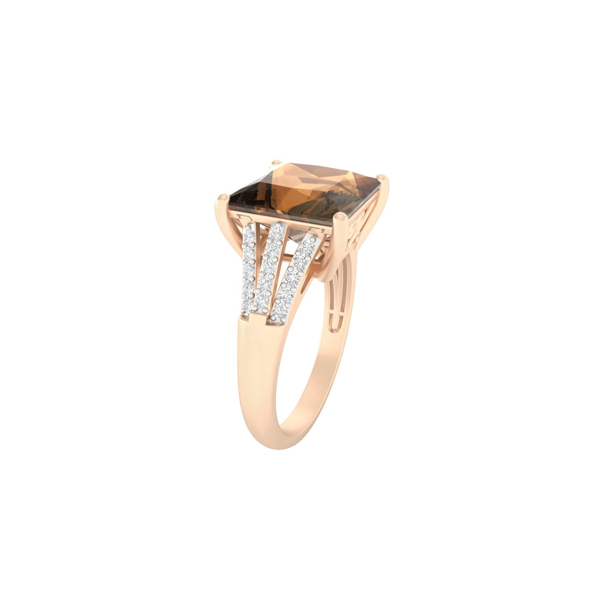 Smokey Quartz Ring with White Diamond in 18Kt Gold 4.56cts