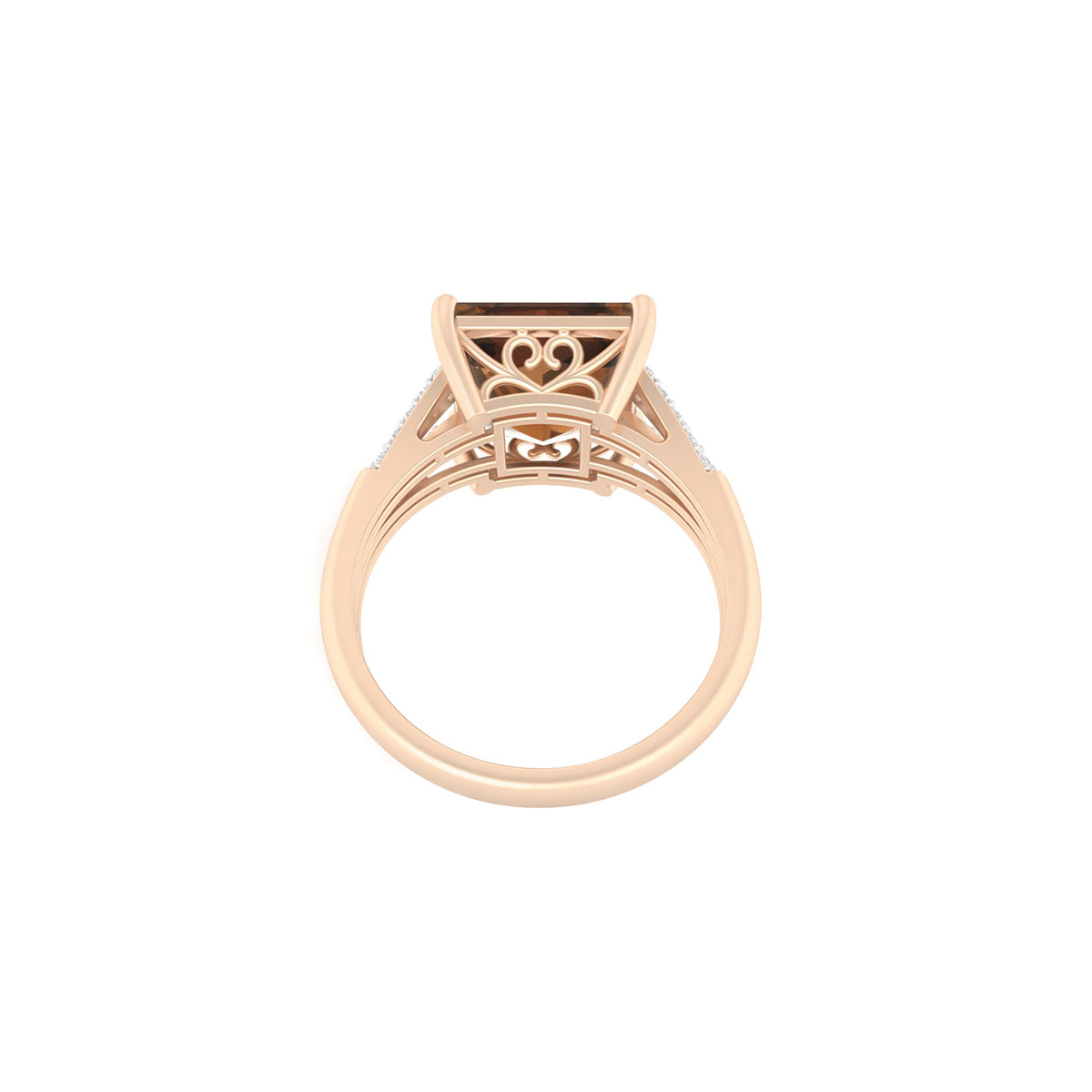 Smokey Quartz Ring with White Diamond in 18Kt Gold 4.56cts