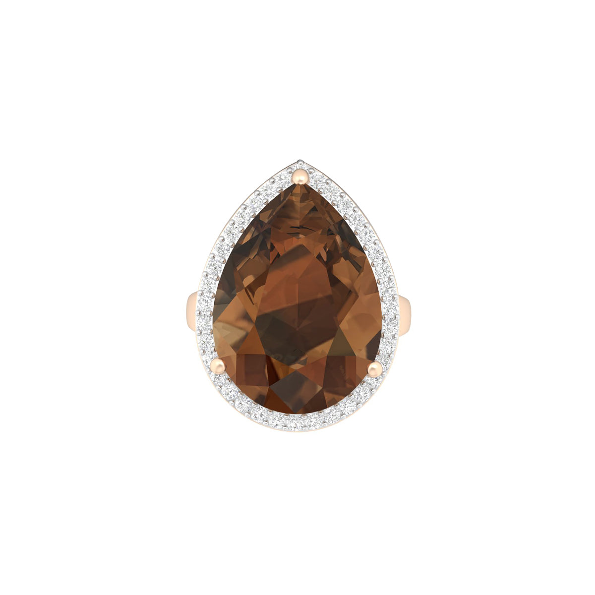Smokey Quartz Ring with White Diamond in 18Kt Gold 15.20cts
