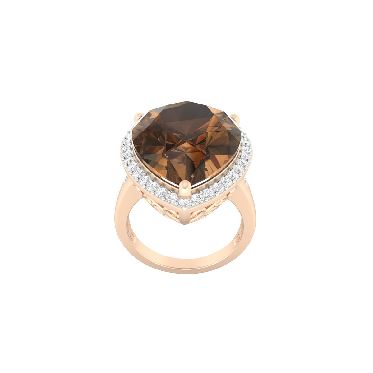 Smokey Quartz Ring with White Diamond in 18Kt Gold 15.20cts