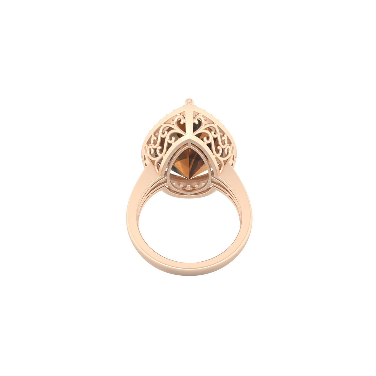 Smokey Quartz Ring with White Diamond in 18Kt Gold 15.20cts