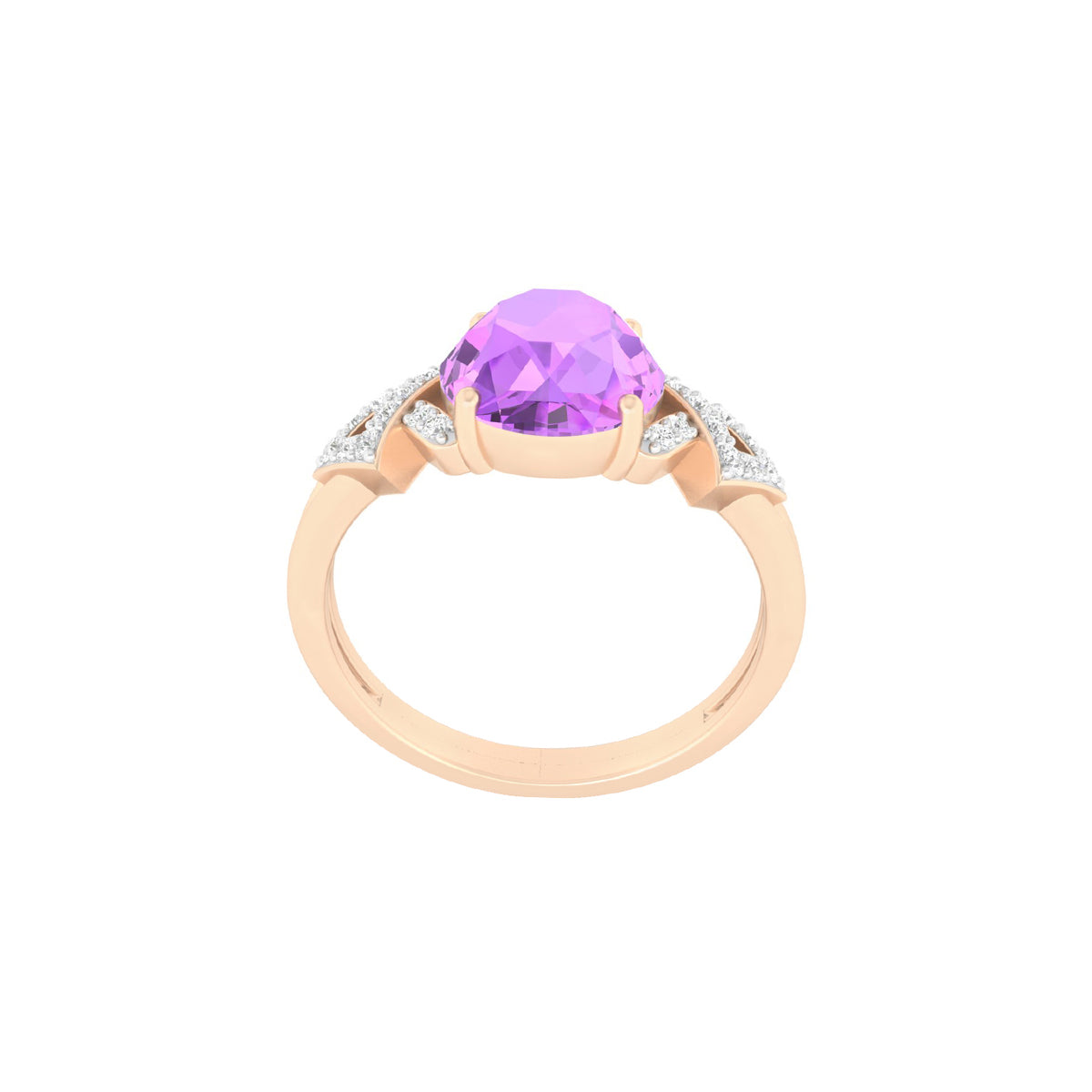 Pink Amethyst Ring with White Diamond in 18Kt Gold 2.28cts