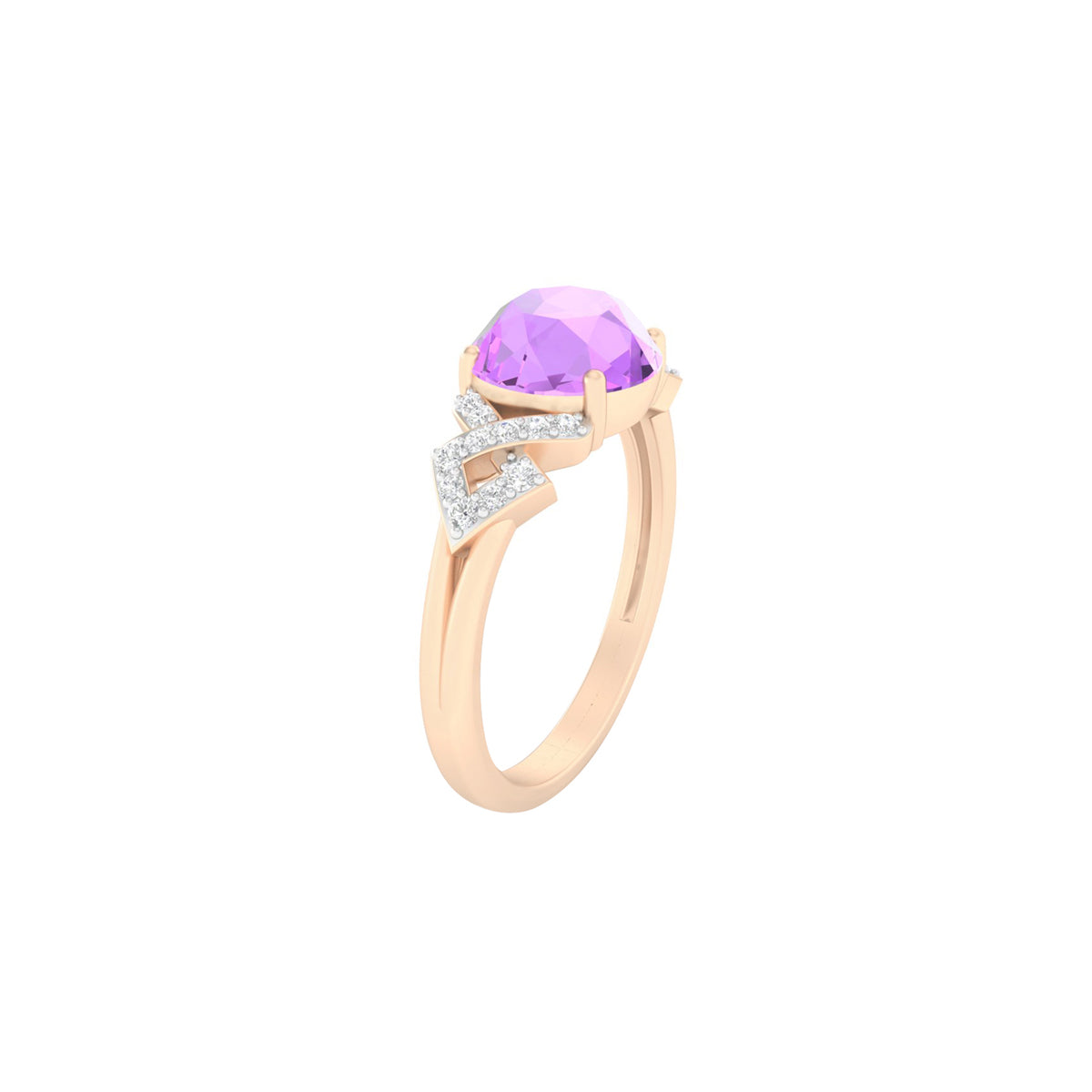 Pink Amethyst Ring with White Diamond in 18Kt Gold 2.28cts