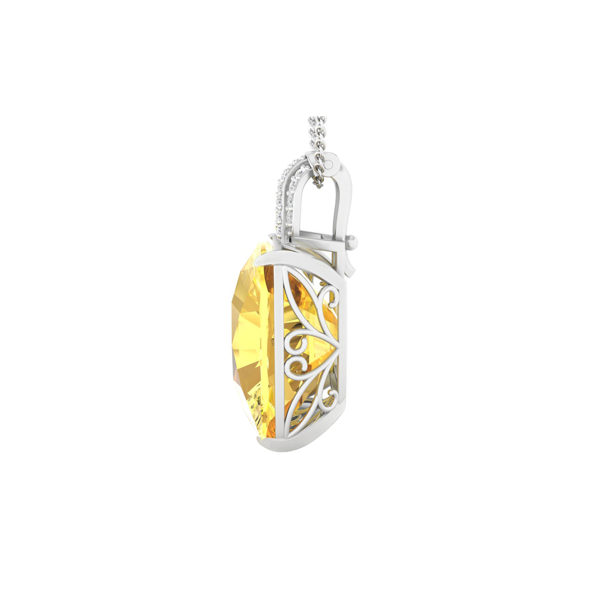 Citrine Pendant with White Diamond in 18Kt White Gold 20.23cts