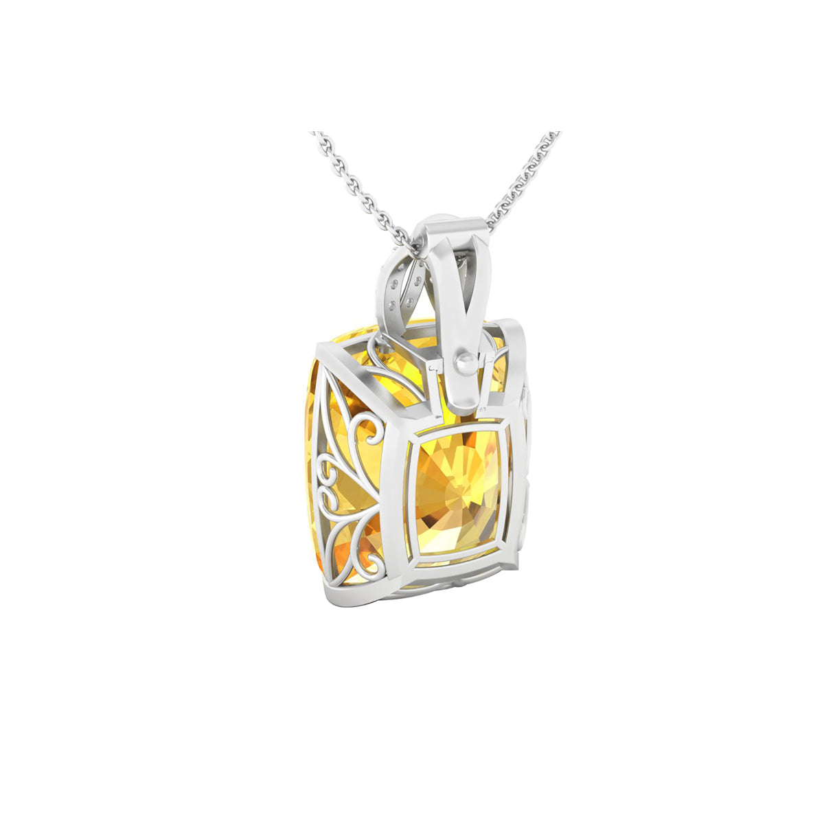 Citrine Pendant with White Diamond in 18Kt White Gold 20.23cts